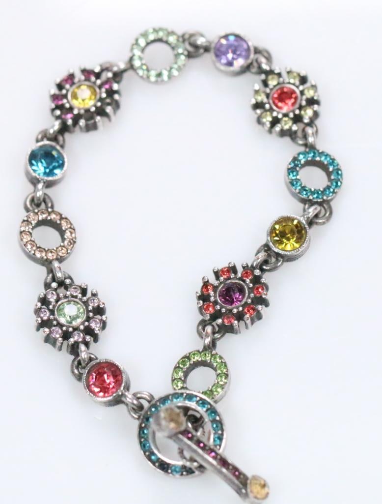 New Patricia Locke Silver Plate and Crystal Bracelet, Signed (1 of 8)