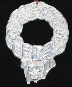 Frederick Nelson Sterling Silver Wreath Ornament, 1990, Signed