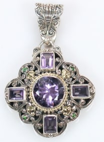 Robert Manse 18kt Gold and Sterling Silver and Amethyst Large Pendant
