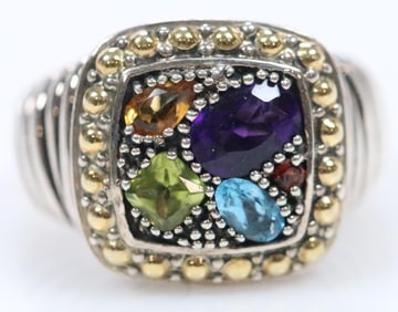 Effy Sterling Silver, 18 KT Gold, and Amethyst, blue topaz, yellow topaz, chrysoprase Signed