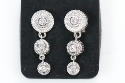 New Judith Ripka Sterling Silver and Crystal Earrings, Signed
