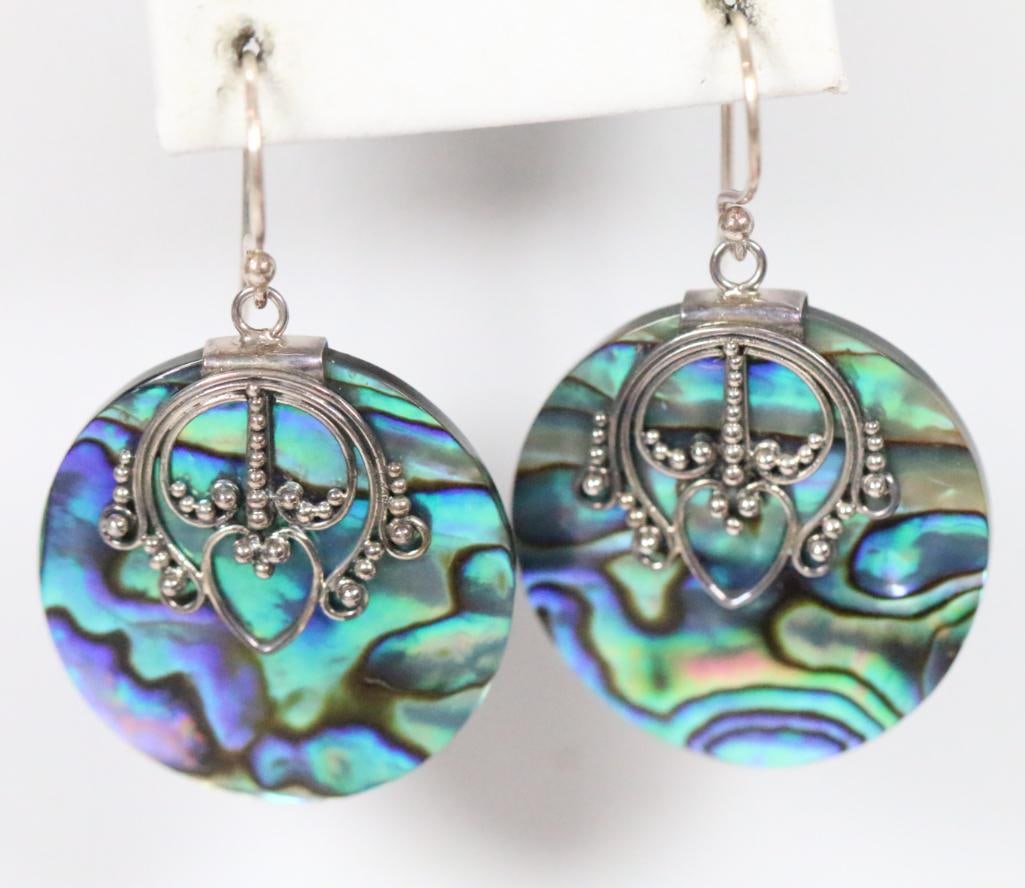 NEW Suarti Sterling Silver Abalone Disc Earrings, Signed (1 of 4)