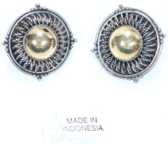 NEW Sterling Silver, 18K Gold Disk Earrings