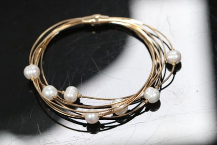 NEW Honora Freshwater Pearl and Sterling Silver Gold Plate Bracelet