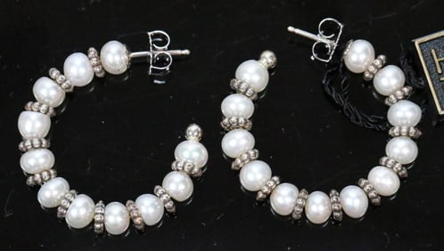 NEW WITH TAG Honora Freshwater Pearl and Sterling Silver Hoop Earrings
