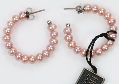 NEW WITH TAG Honora Freshwater Pearl and Sterling Silver Hoop Earrings