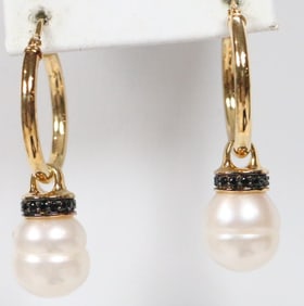 NEW Honora Freshwater Pearl with Gemstone Bronze Charm Earrings
