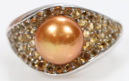 NEW HONORA Sterling Silver, Gold Pearl, and Crystal Ring
