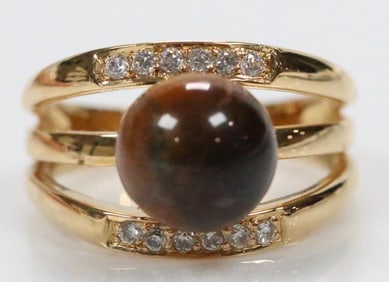 Erwin Pearl Sterling Silver with Gold Plate, Tigers Eye and Crystal Ring