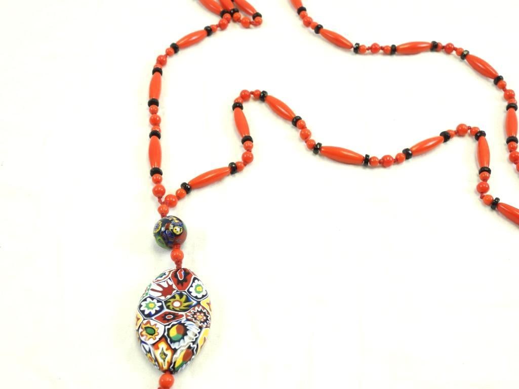 Vintage Jewelry Lot of 2 Glass, Bead, Venetian glass and a 10 KT Gold Necklace: 2 Venetian glass beaded necklaces, one with 10Kt gold clasp