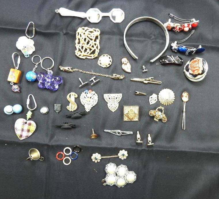 Vintage Jewelry Lot of 45 assorted vintage clips chains, shoe clips button covers opera glasses (1 of 10)