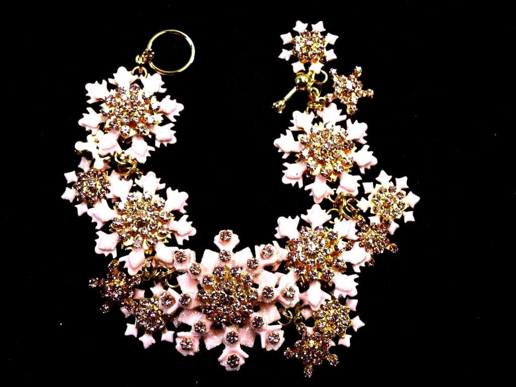 ONE OF A KIND CUSTOM Lunch at The Ritz USA 22KT Gold Plated Pink Snowflake Bracelet (1 of 4)