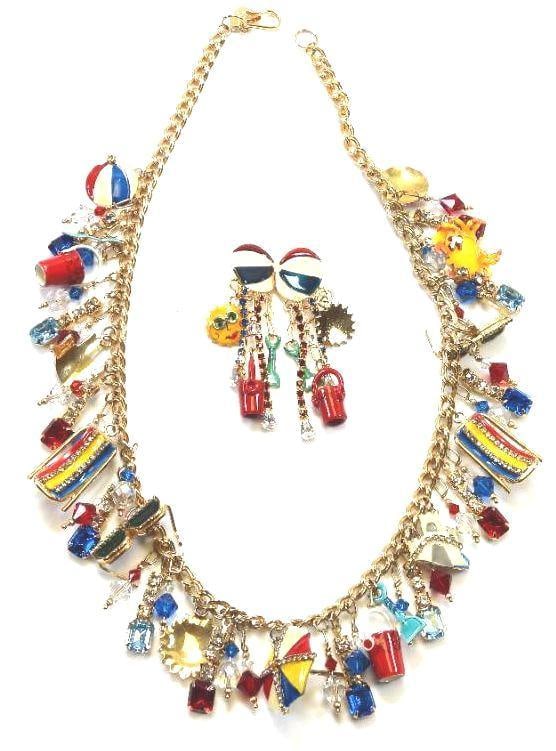 Lunch at The Ritz USA 22KT Gold Plated Necklace and Earrings Set, Beach Themed (1 of 7)