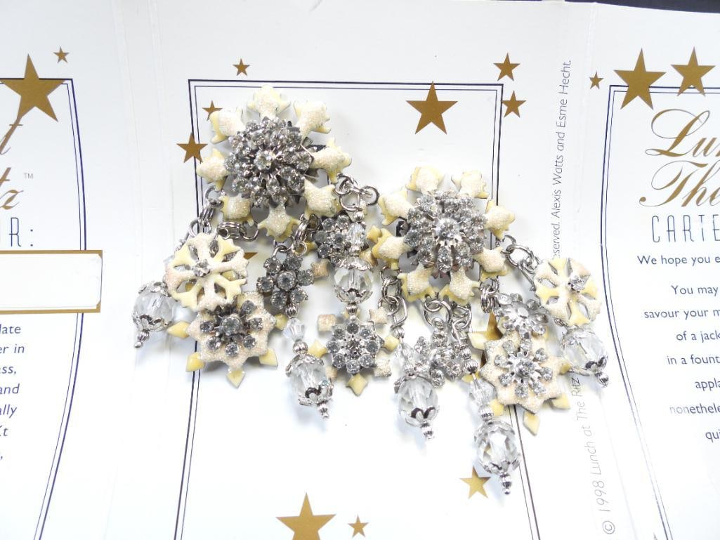 Lunch at The Ritz USA Rhodium SilverPlated White Snowflake Earrings (1 of 5)