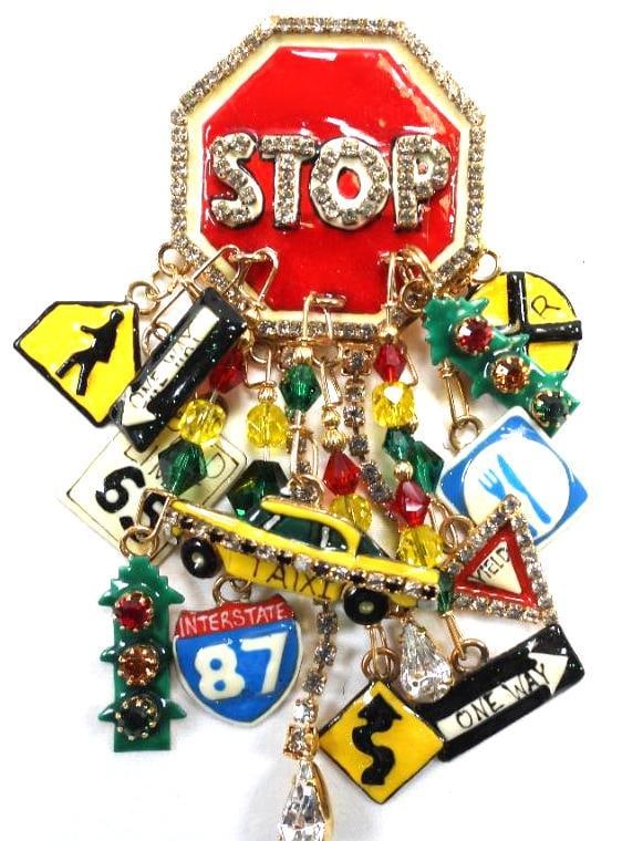 Lunch at The Ritz USA 22KT Gold Plated Pendant Brooch NYC Traffic Themed (1 of 4)