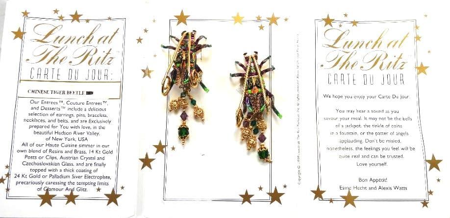 Lunch at The Ritz USA 22KT Gold Plated Chinese Tiger Beetle Earrings (1 of 7)