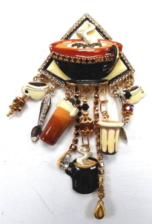 Lunch at The Ritz USA 22KT Gold Plated "Fresh Ground" Coffee Themed Pendant Brooch (1 of 5)