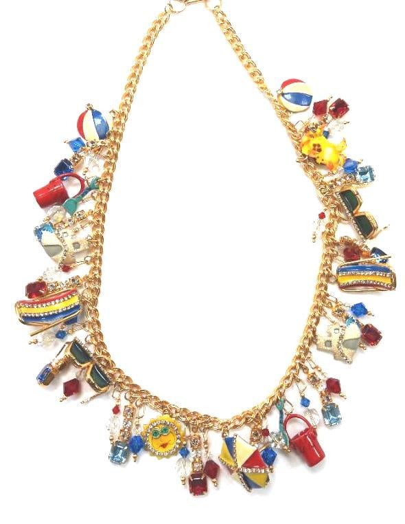 Lunch at The Ritz USA 22KT Gold Plated "Beach-Themed" Necklace: Necklace with dangling beach themed charms made with 22Kt Gold Heavy plating in the USA . Genuine Austrian Crystals. 20.5" long
