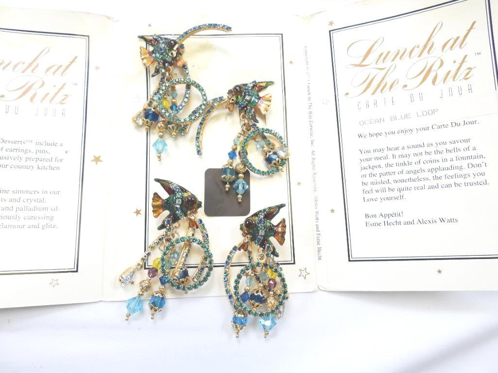Lunch at The Ritz USA 22KT Gold Plated "Ocean Blue Loop" Earrings, 2 PAIRS! (1 of 8)