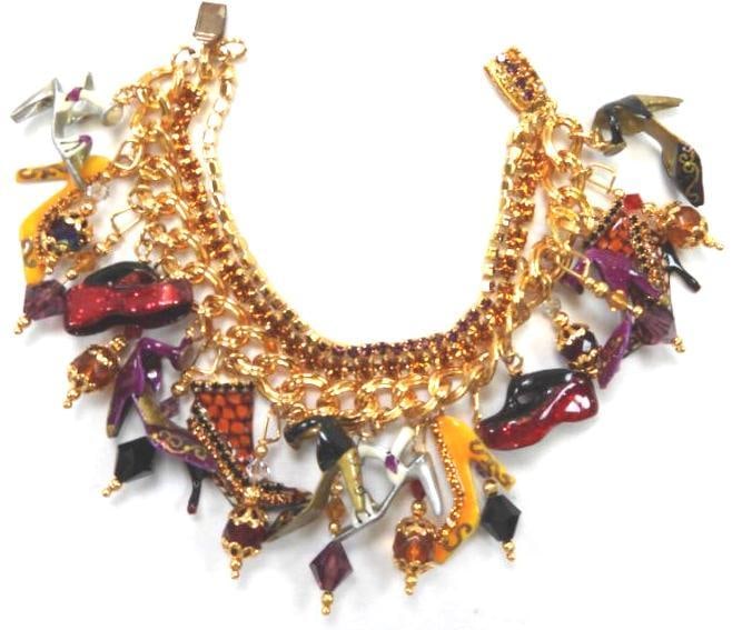 Lunch at The Ritz USA 22KT Gold Plated Fancy Shoes charm Bracelet (1 of 5)