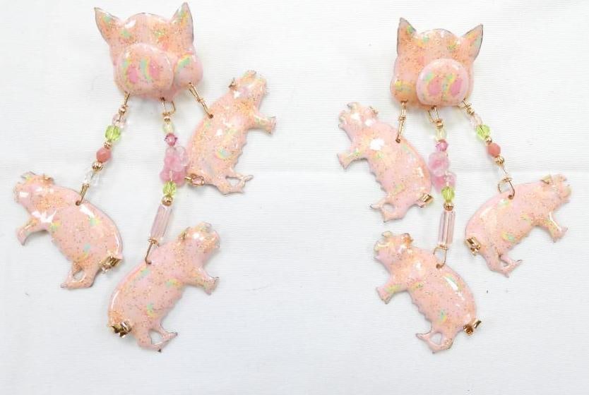 Lunch at The Ritz USA 22KT Gold Plated Earrings, Pigs (1 of 6)