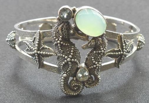 Sterling Silver KABANA and Gemstone Cuff Bracelet "Seahorses" (1 of 3)