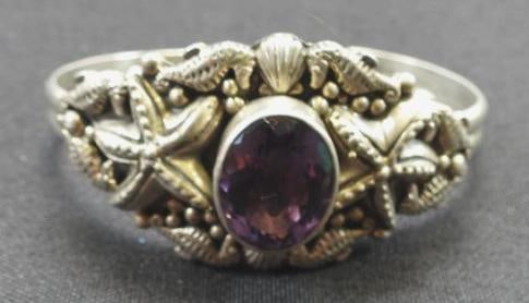 Carol Felley RARE Sterling Silver Seashores' Starfish amethyst Cuff bracelet (1 of 3)
