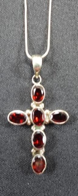 Sterling silver Large garnet  gemstone pendant cross necklace (1 of 3)