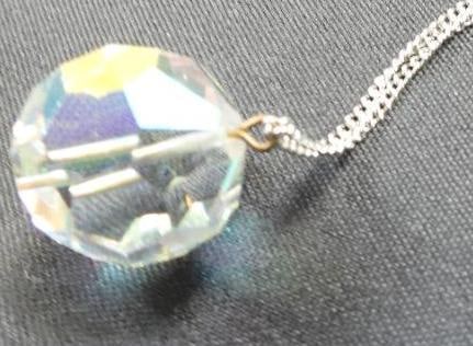 Large Vintage prism ball pendant necklace: Gorgeous prismatic shimmering pendant in glass. Spellbinding. Chain is 18" long prism ball is 1"
