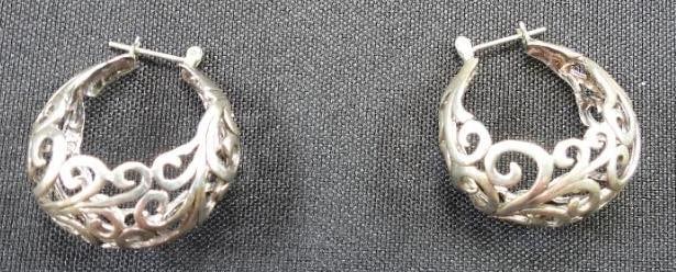 Beautiful Wide scroll hoop sterling silver pierced earrings. (1 of 3)