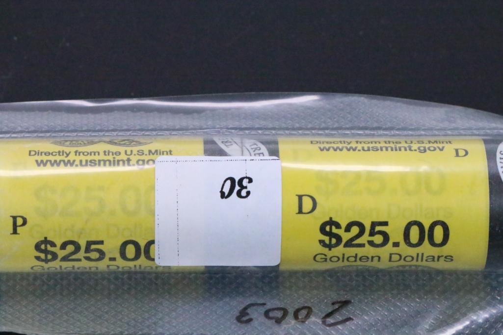 (2) Rolls of UNITED STATES MINT 2003 Sacagawea Dollar Uncirculated $1 Dollar Coins (1 of 2)