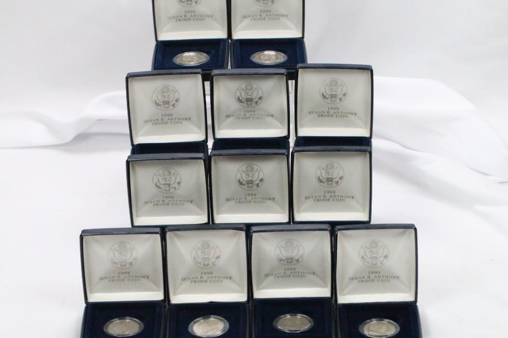 Lot of 12 US MINT 1999 Susan B. Anthony Proof Dollar Coins in cases (1 of 14)