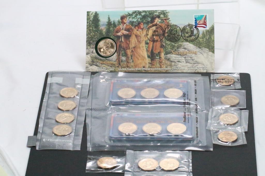 Lot of 18 Uncirculated Sacagawea & George Washington Gold tone Dollar Coins (1 of 8)