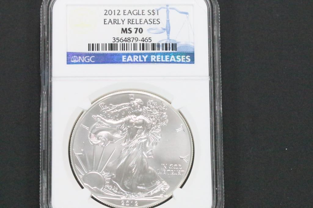 2012 SILVER EAGLE S NGC $1 EARLY RELEASES MS 70 (1 of 6)