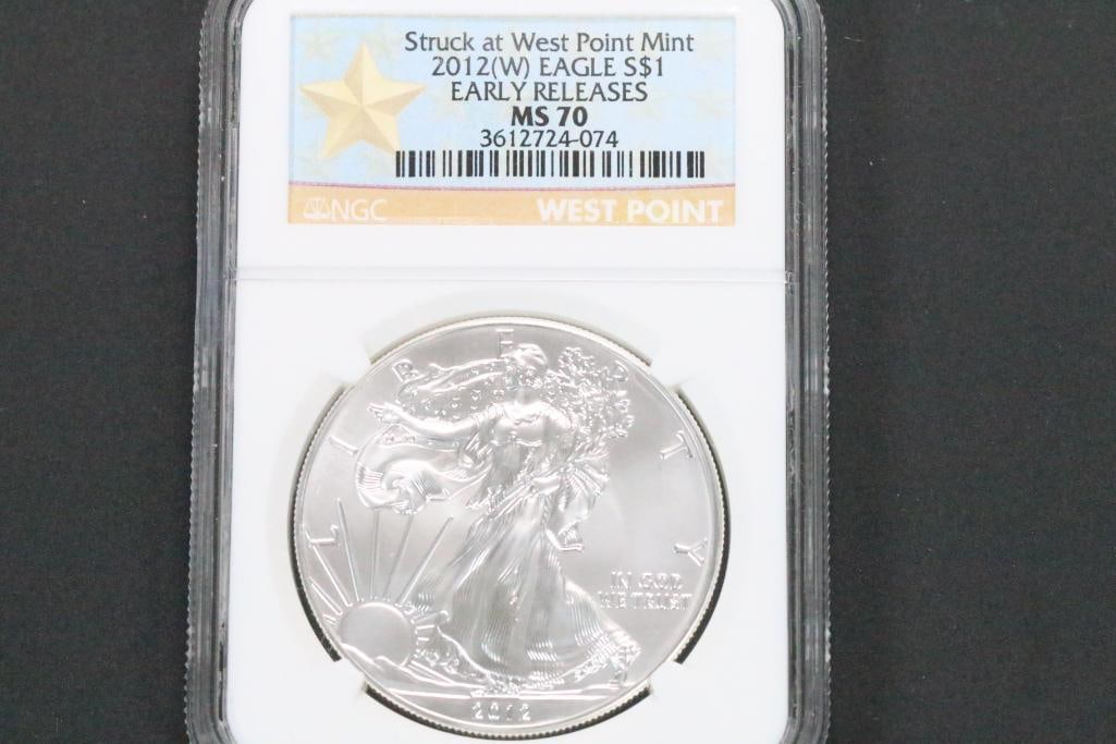 2012 SILVER EAGLE S NGC $1 EARLY RELEASES MS 70 WEST POINT (1 of 6)
