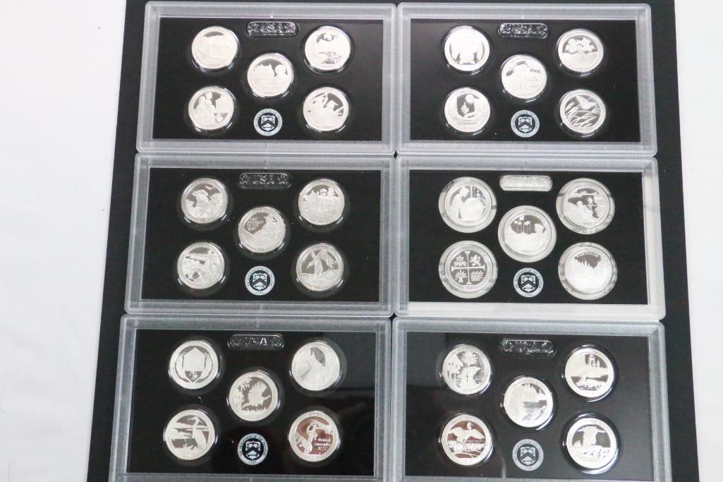 (6) US MINT America the Beautiful Quarters SILVER PROOF SETS, 2015, 2016, 2017, 2018, 2019, 2020 (1 of 8)