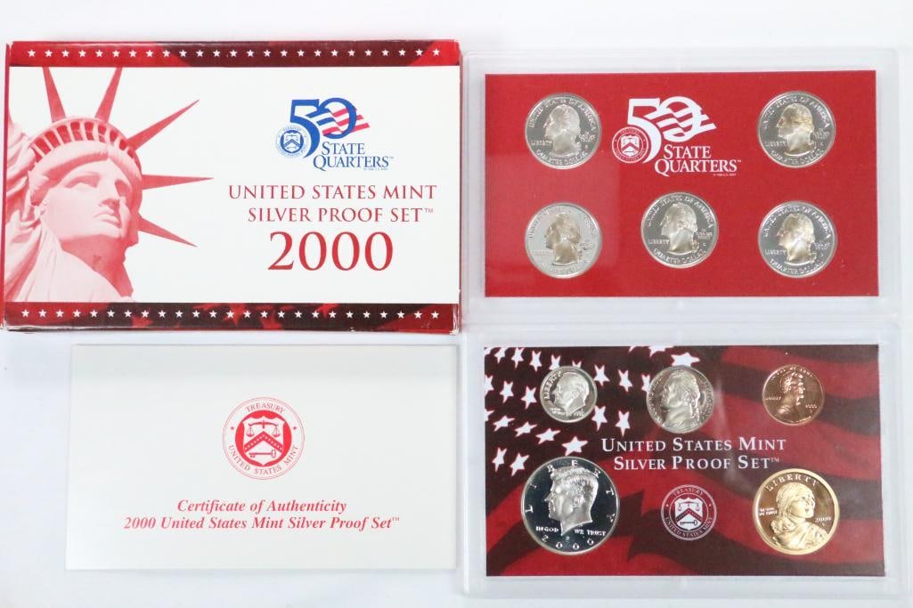 2000 UNITED STATES MINT SILVER PROOF SET Coins with Coa (1 of 3)