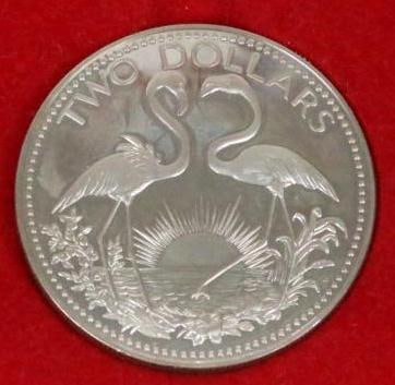 1974 Franklin Mint Bahamas TWO-DOLLAR Flamingo Day Coin Sterling Silver (1 of 5)
