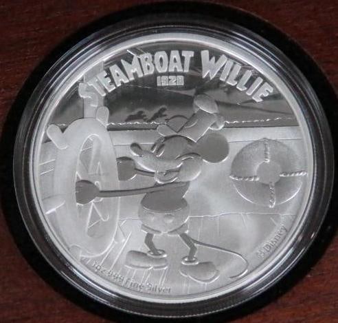 2014 Mickey Mouse Steamboat Willi 1 oz SILVER COIN New Zealand Mint (1 of 6)