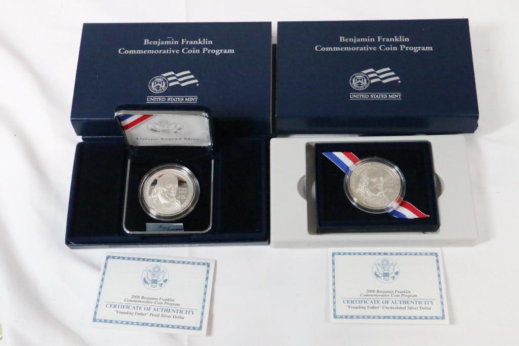 2006 P Silver Dollar Coins Uncirculated and Proof Lot of 2 Benjamin Franklin (1 of 9)