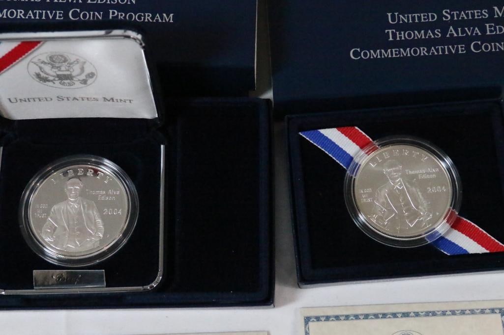 2004 P Thomas Alva Edison Silver Dollar Coins Uncirculated and Proof coins Lot of 2 (1 of 11)