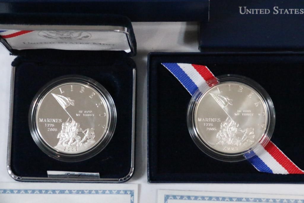 2005 P Marine Corps 230th Anniversary Silver Dollar Coins Uncirculated and Proof coins Lot of 2 (1 of 9)