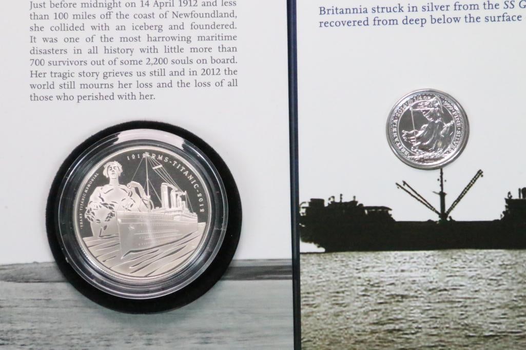 Royal Mint Coins TITANIC 100 YEAR, A TIMELESS FIRST SILVER coin and SS BRITANNIA Silver coin. (1 of 14)