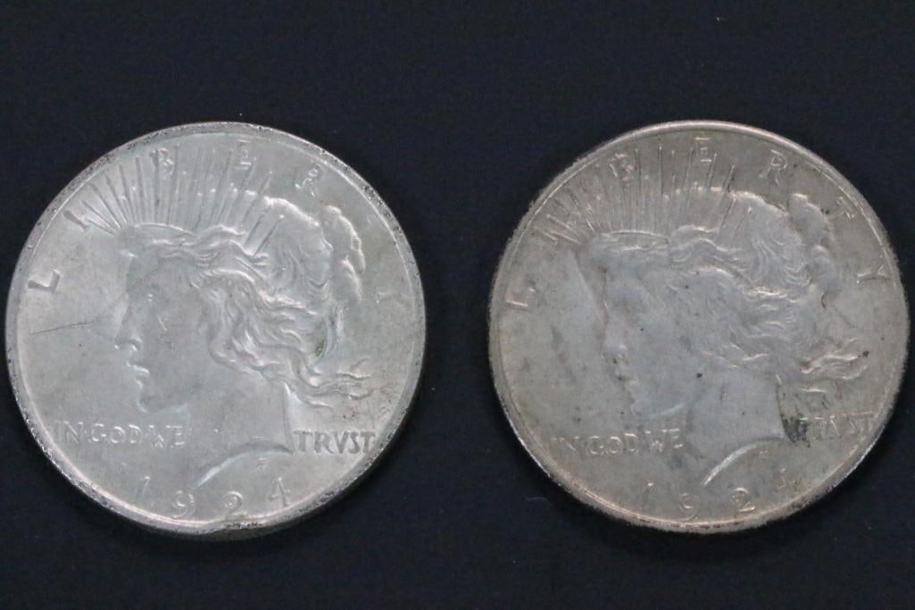 (2) 1924 PEACE SILVER DOLLARS COINS (1 of 5)