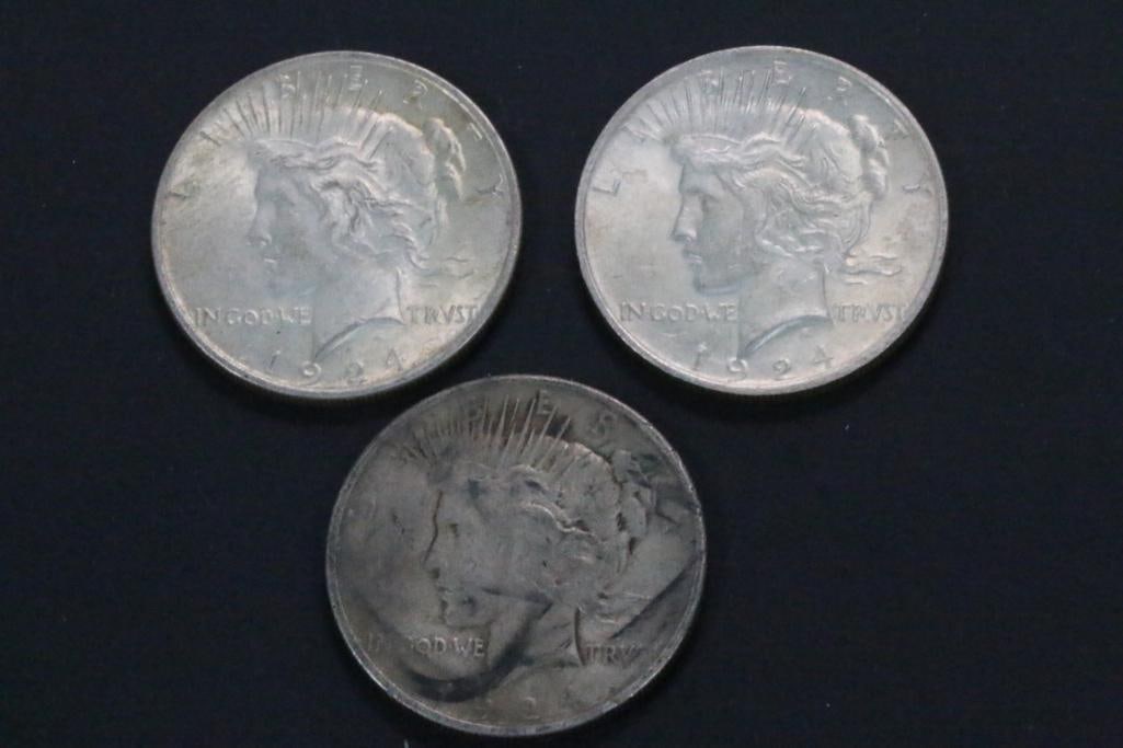 (3) 1924 PEACE SILVER DOLLARS COINS (1 of 8)