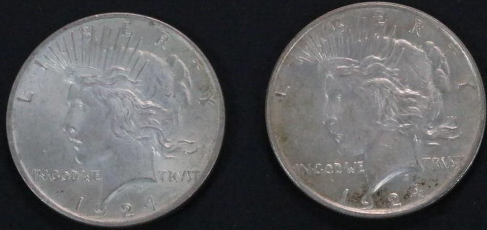(2) 1924 PEACE SILVER DOLLARS COINS (1 of 6)