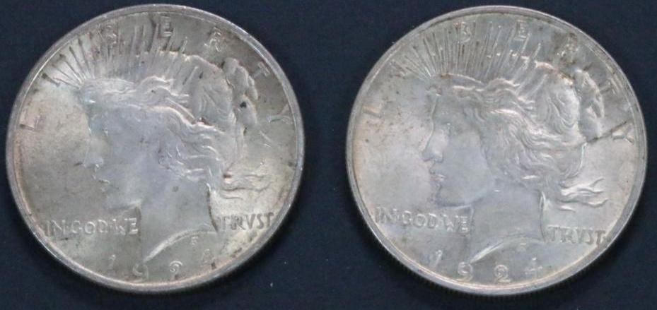 (2) 1924 PEACE SILVER DOLLARS COINS (1 of 5)