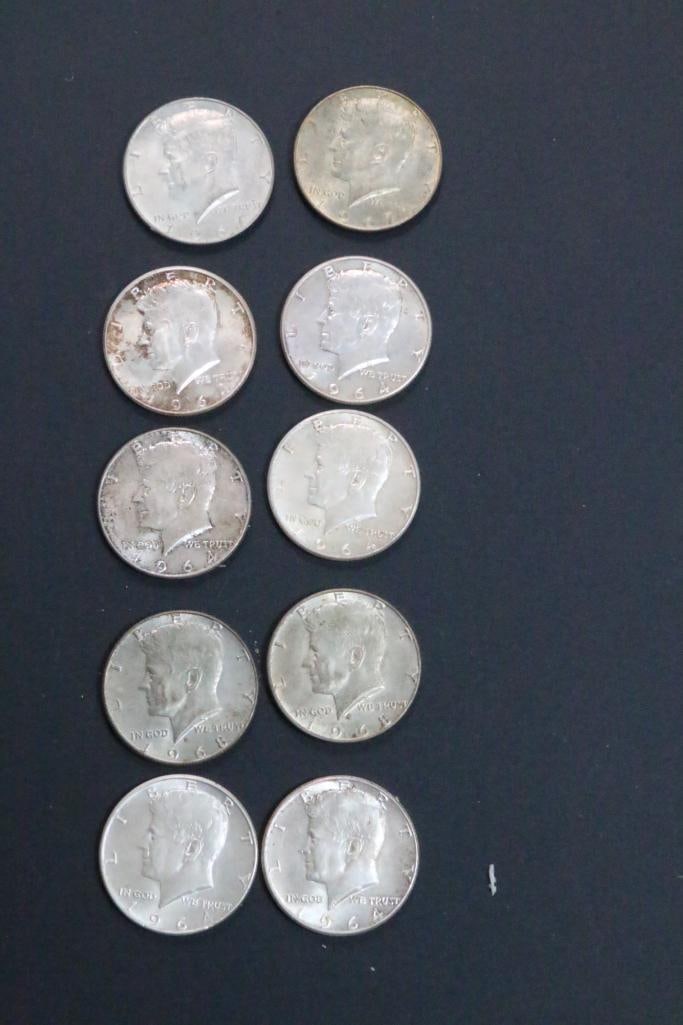 (10) Kennedy Half Dollar Silver Coins Dates  6 x 1964 and 4 x 1967 (1 of 5)