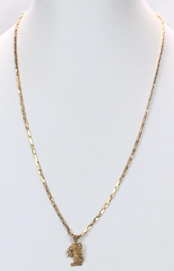14KT Gold Solid Cobra link Chain Necklace with #1 Dad Charm Pendant 13.1 grams. (1 of 7)