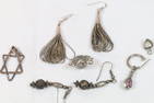6 pc Sterling silver and costume silver lot (2) pair earrings, (2) pendants and single earring.